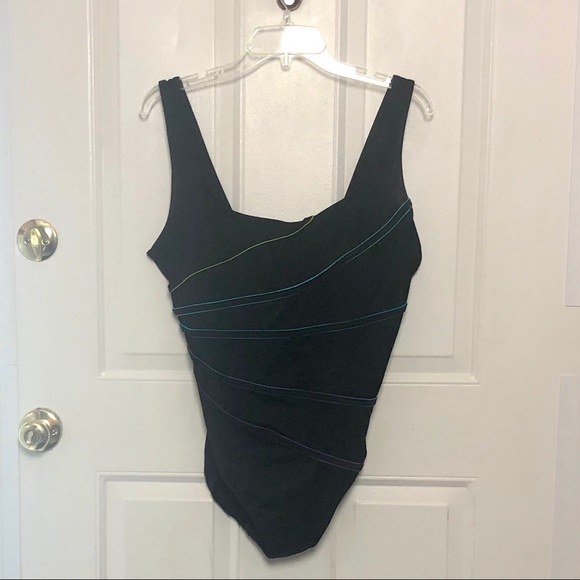 Black One Piece Swimsuit with slimming details - Picture 3 of 5